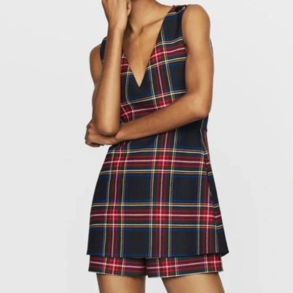 Maje Plaid Print V-Neck Romper
